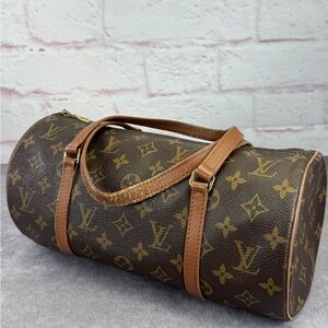 Louis Vuitton Brown Monogram Barrel Bag with Tan Leather Trim